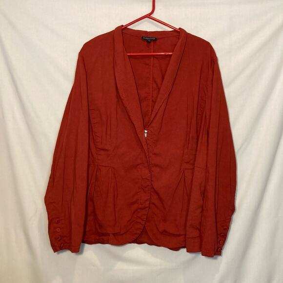 Eileen Fisher Stand Collar Burt Orange Zip Linen Jacket Size 2X - Picture 2 of 10